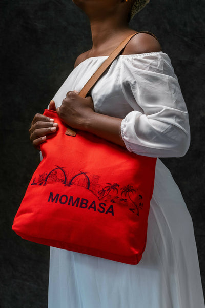 Eden Leather Mombasa Canvas Tote Bag - Red - Shopzetu