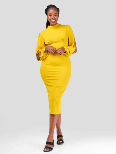 Stylish Sisters Bodycon Dress - Mustard - Shopzetu