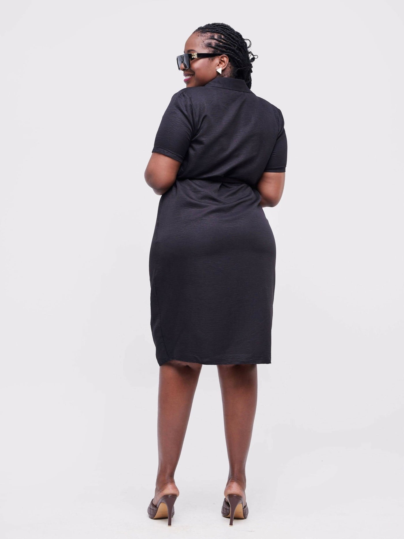 Phyls Collections Nate Knee Length Shirt Dress - Black - Shopzetu