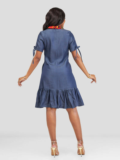 Jolly Fancy Wear Denim Shift Dress - Navy Blue - Shopzetu