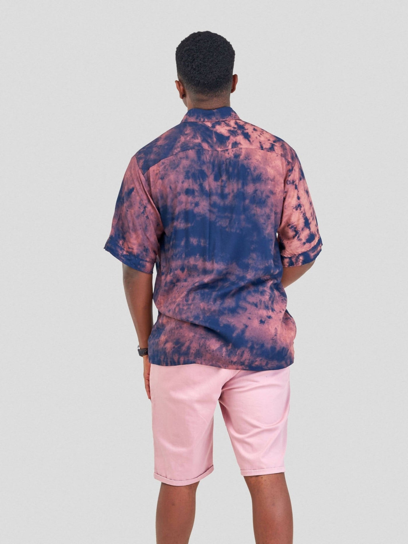 Vazi Afriq Tie & Dye Normal Collar Shirt - Navy Blue Bleach - Shopzetu