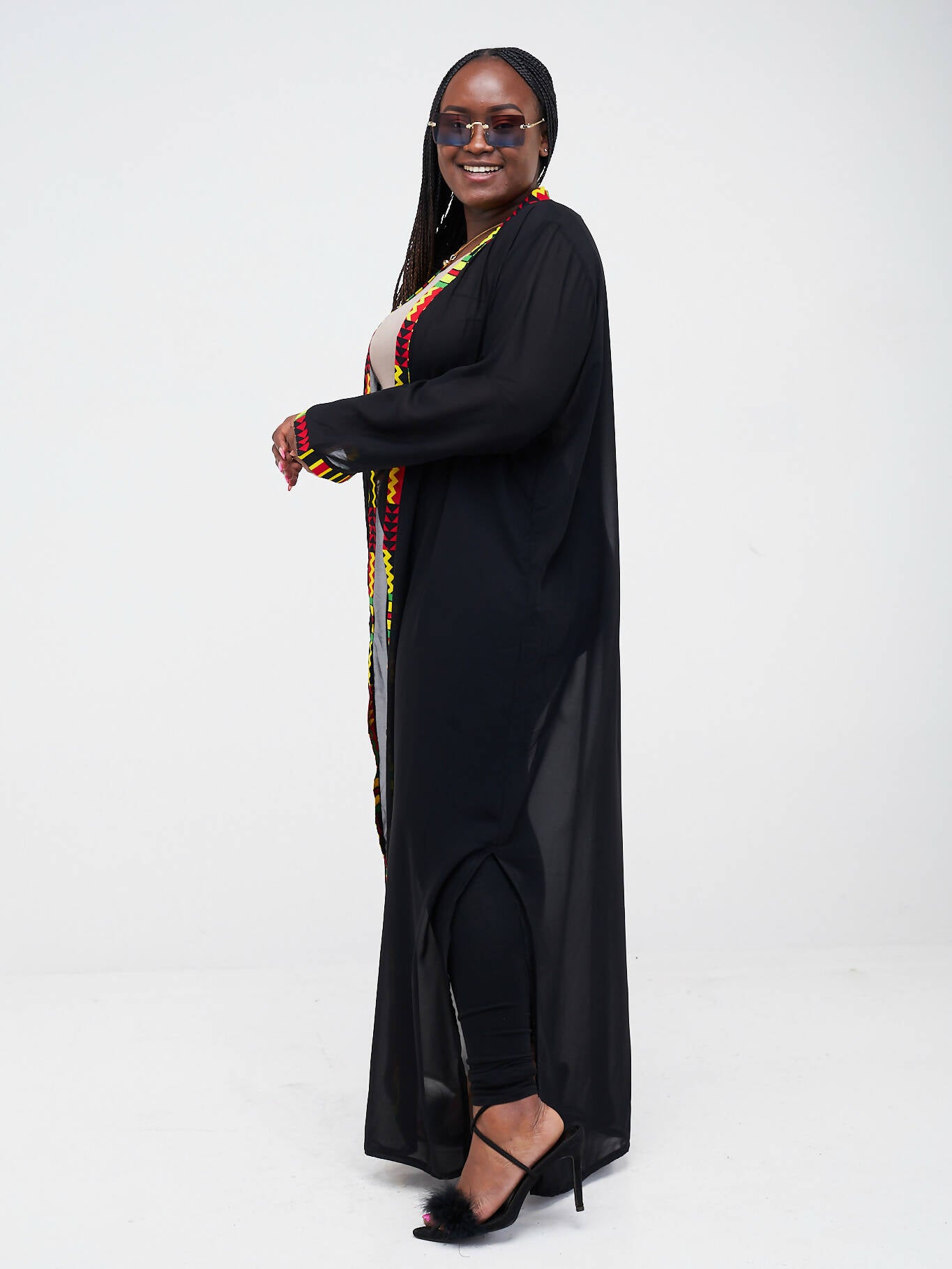 Dewuor African Print Chiffon Kimono - Black