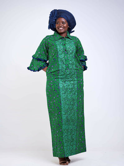 Manita Collections Long Sequined Ankara Dress - Dark Green - Shopzetu
