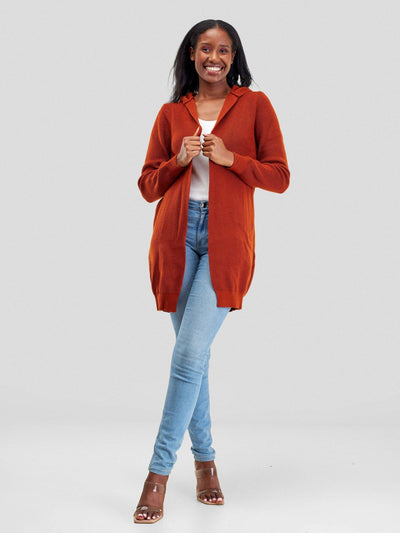 Anel's Knitwear Hooded Sweater - Burnt Orange - Shopzetu