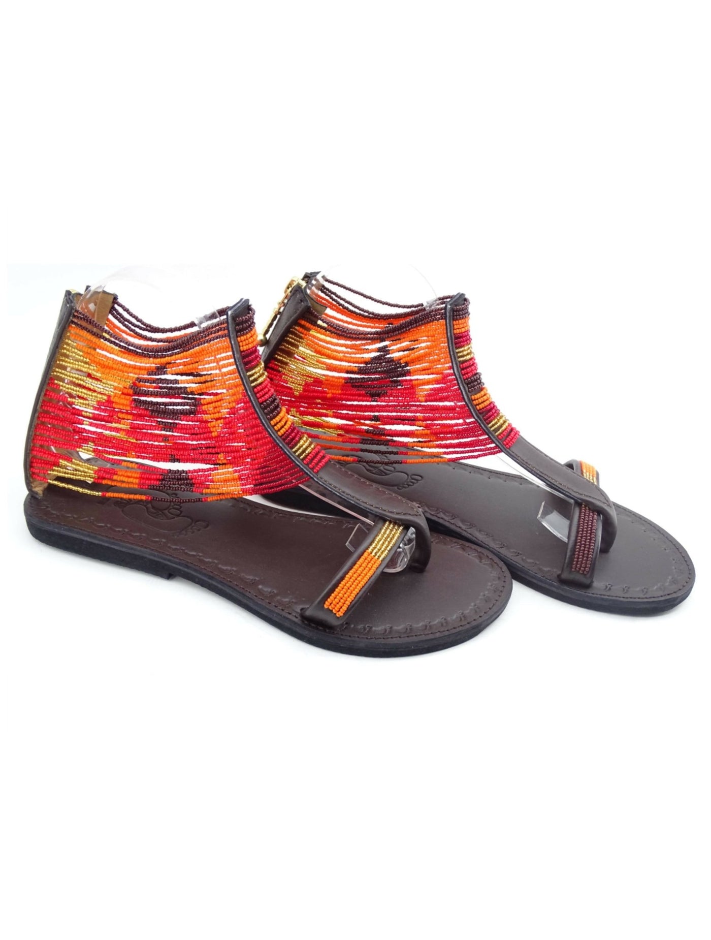 Azu Suzie Chain Zip Sandals - Chocolate / Orange / Red / Gold - Shopzetu