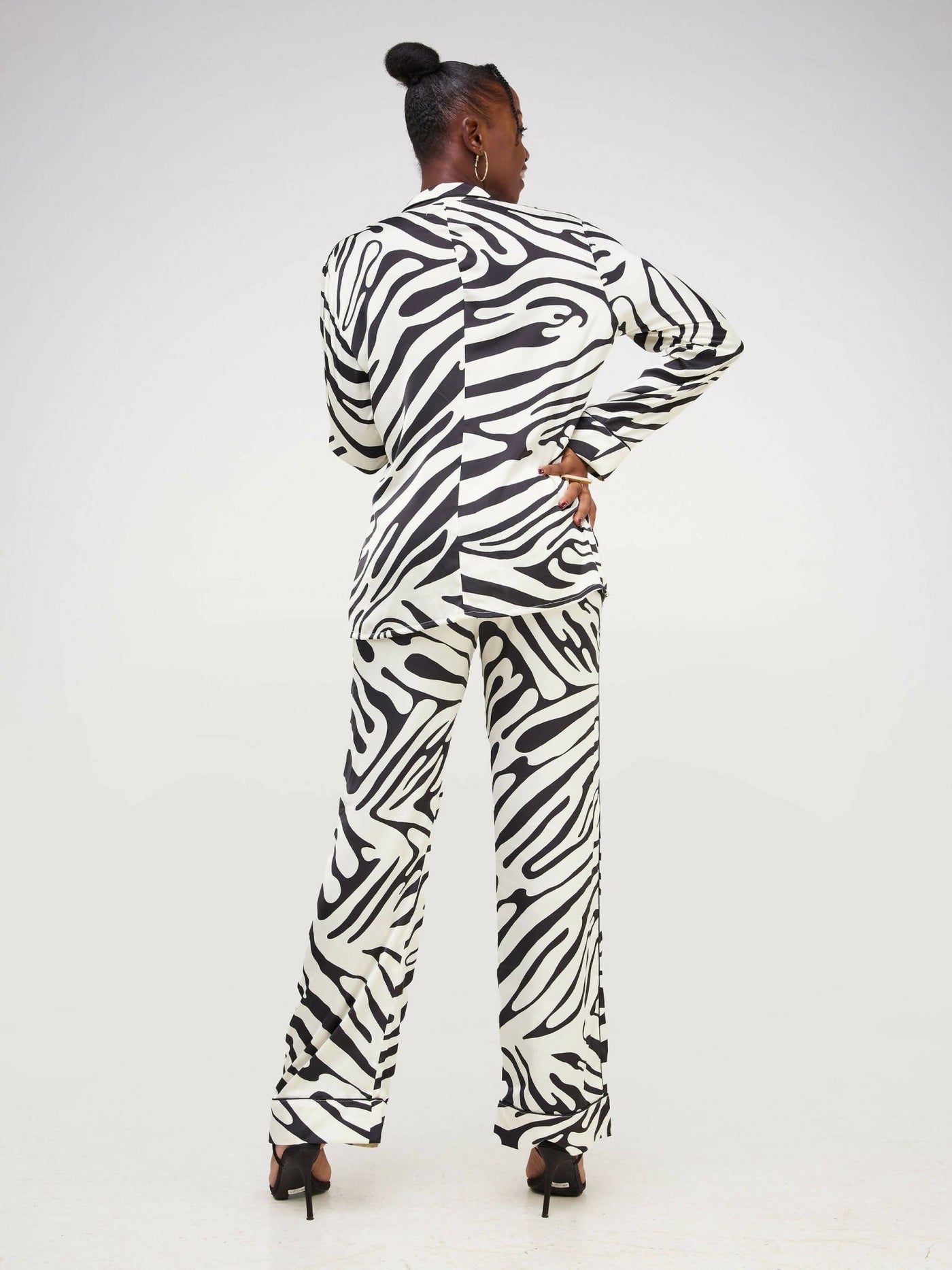 Fauza Design Wild Silk Pant Sets - Black / White - Shopzetu