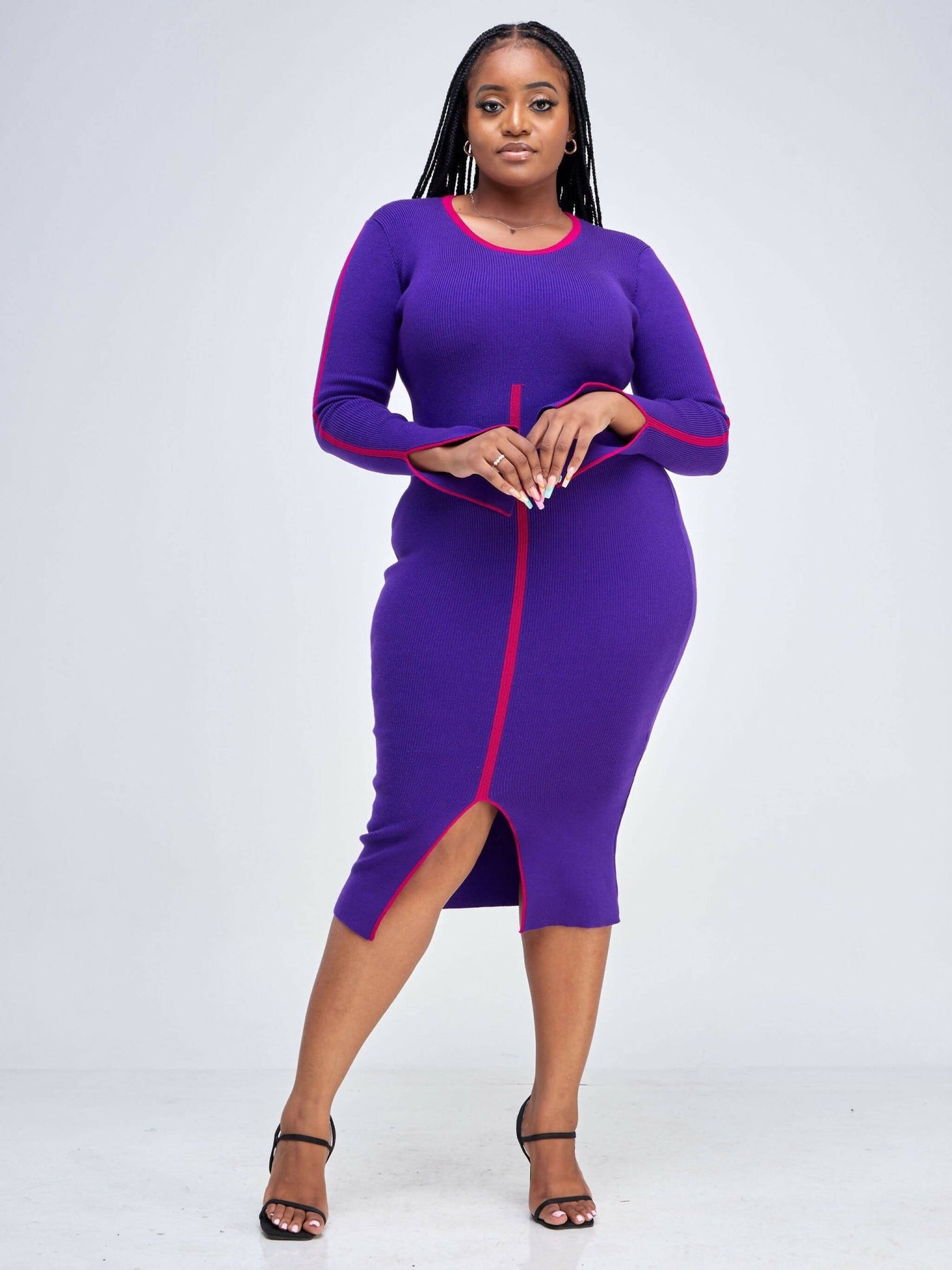Elsie Glamour Zainabu Knit Dress - Purple - Shopzetu