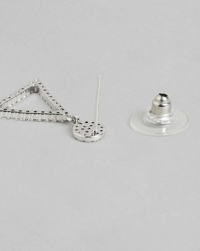 Slaks World Fashion Silver-Toned Triangular Drop Earrings - Silver - Shopzetu