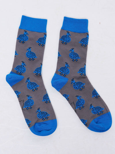 Kamata Blue Guineafowl Combed Cotton Socks - Blue / Grey - Shopzetu
