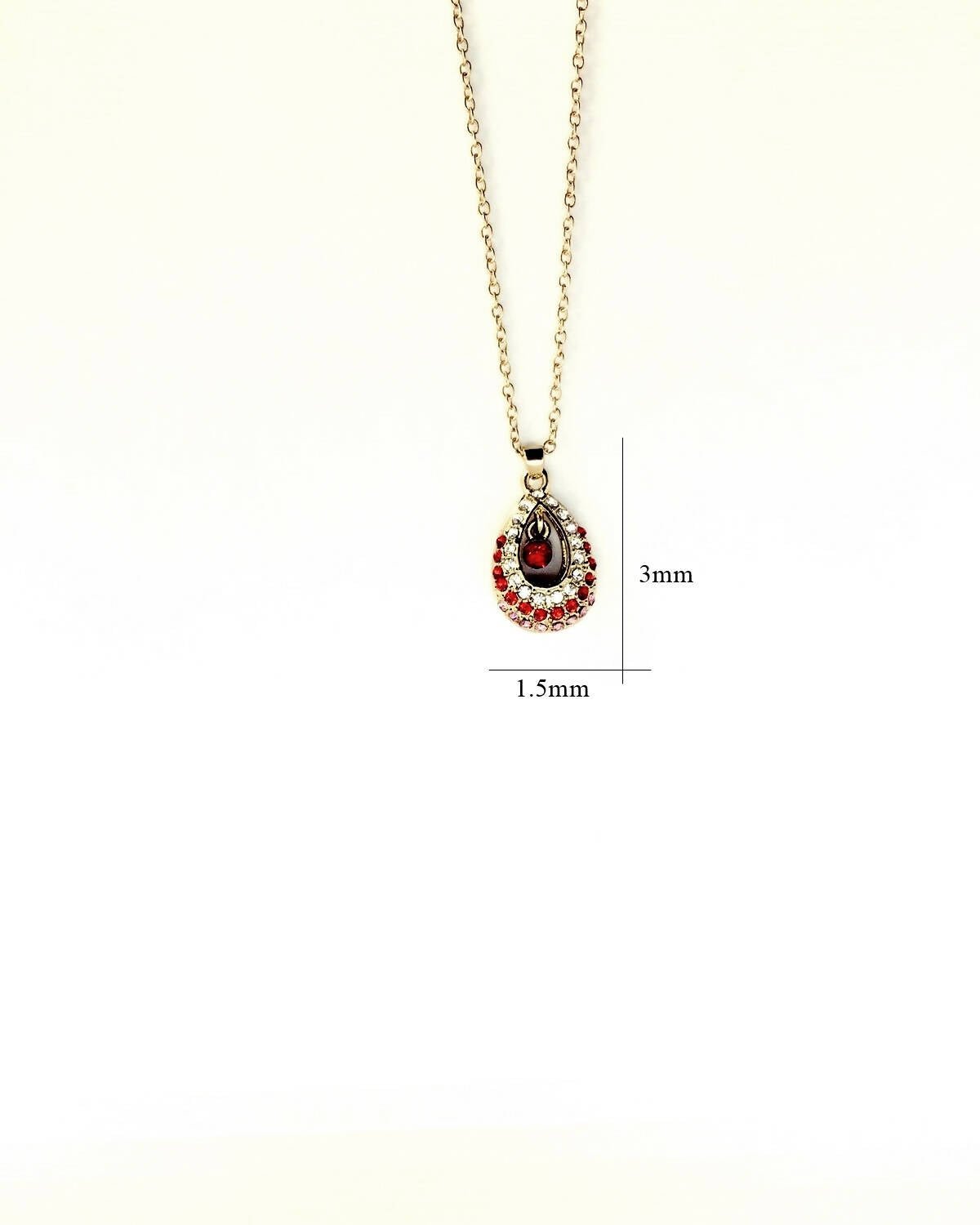 Slaks World Fashion Crystal & Pear Shape Pendant Necklace - Red - Shopzetu