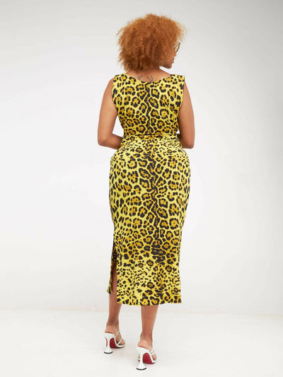 Dewuor Leopard Print Bodycon Dress - Yellow - Shopzetu