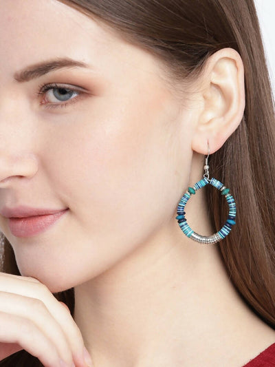 Slaks World Fashion Beaded Teardrop Drop Earrings - Blue - Shopzetu