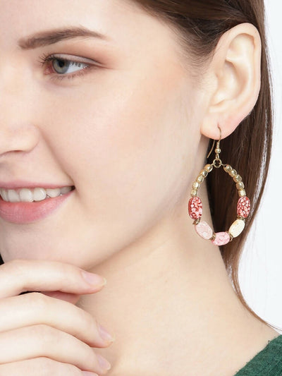 Slaks World Fashion Beaded Oval Drop Earrings - Peach - Shopzetu