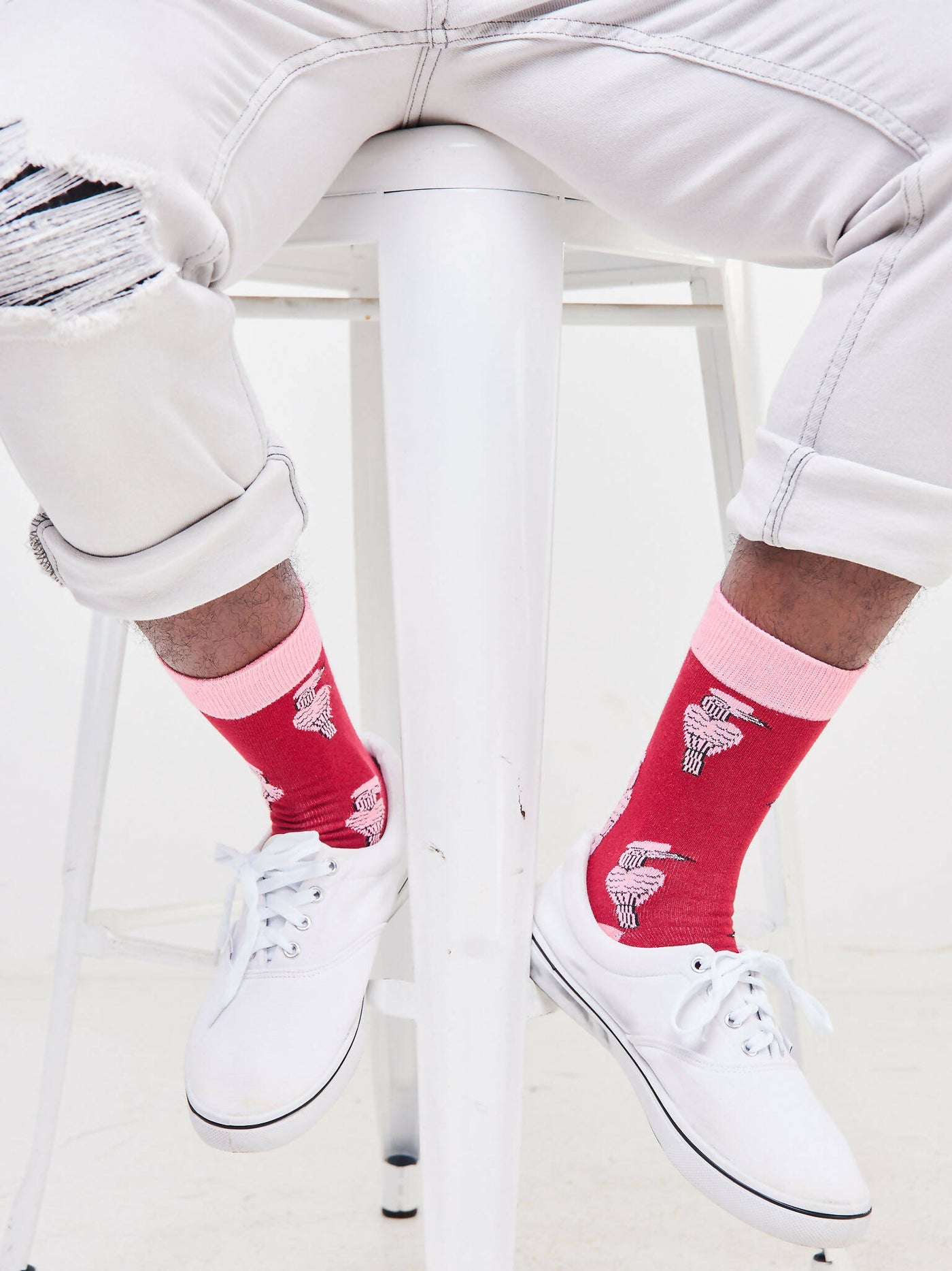 Kamata Pink Hornbill Combed Cotton Socks - Pink / Red - Shopzetu