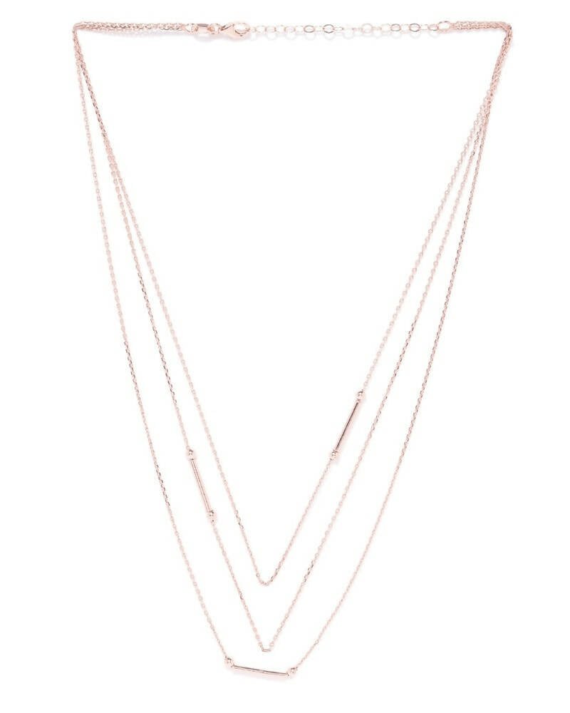 Slaks World Fashion Rose Gold-Plated 3 Layered Necklace - Rose Gold - Shopzetu