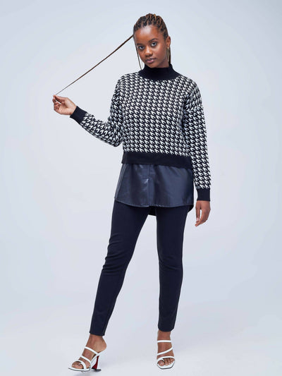 Infy Knit Wear Sweaters with Leather - Black / White - Shopzetu