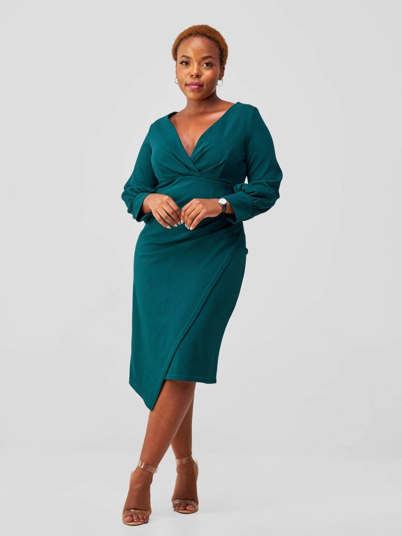 Immaculate Chic Wrap Pleat Dress - Emerald Green - Shopzetu