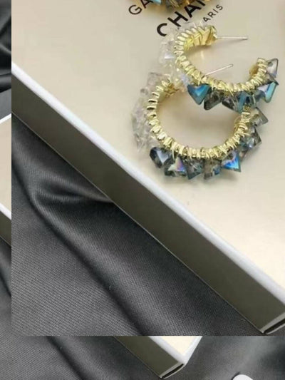 Tuli Multi-stone Gold Hoop Earrings - Blue - Shopzetu