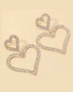Slaks World Fashion Love Heart Large Drop Earrings - Rose Gold - Shopzetu