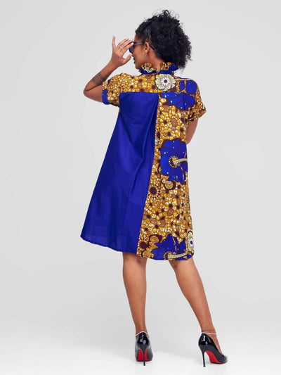 Vazi Afriq Cotton Ankara Shirt Dress - Blue - Shopzetu