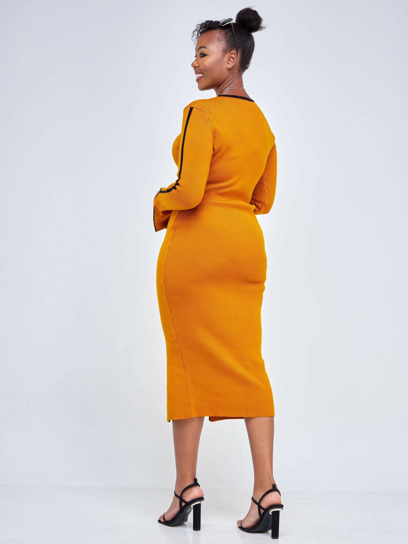 Elsie Glamour Zainabu Knit Dress - Mustard - Shopzetu
