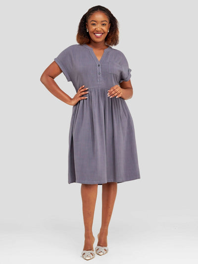 Valuespot Linen Blend Dress - Grey - Shopzetu