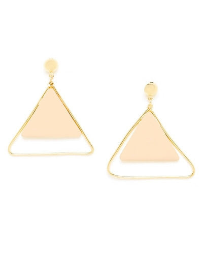 Slaks World Fashion Cream Triangular Shaped Drop Earrings - Cream / Gold - Shopzetu