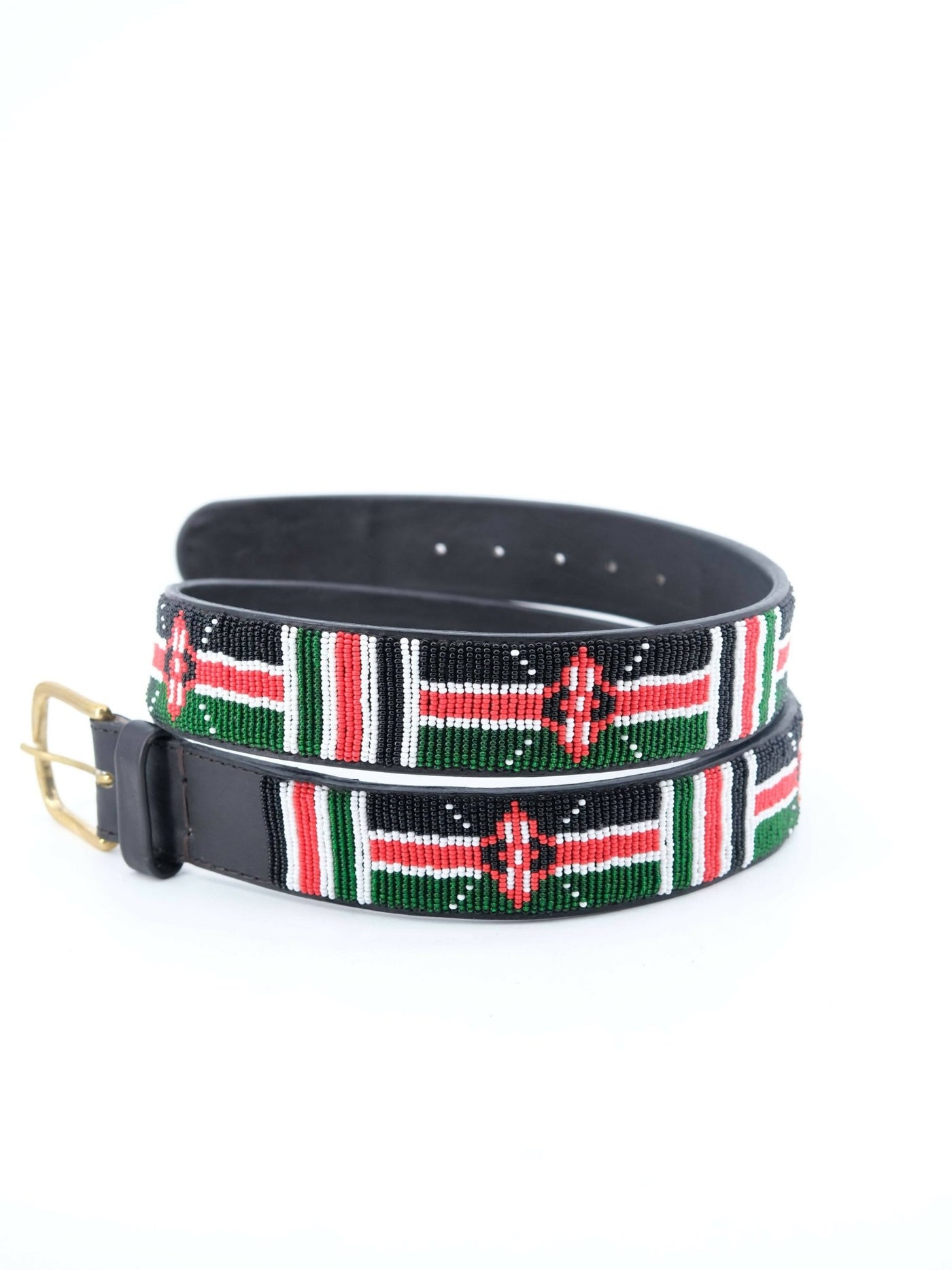 Azu's Casual 4cm Width Beaded Belt - Kenya Flag - Shopzetu