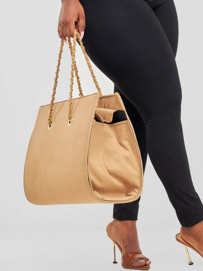 Kay Designs Chained Handbag - Beige - Shopzetu