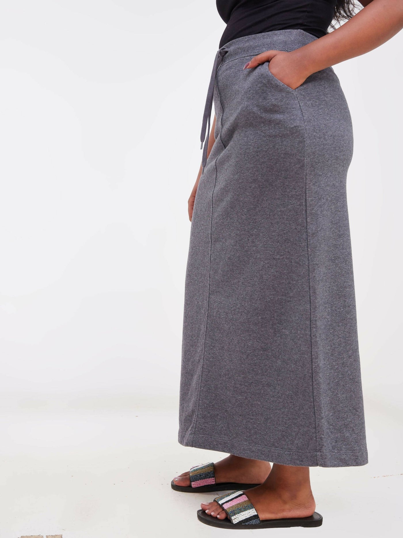 Hessed Maxi Long Skirt - Grey - Shopzetu