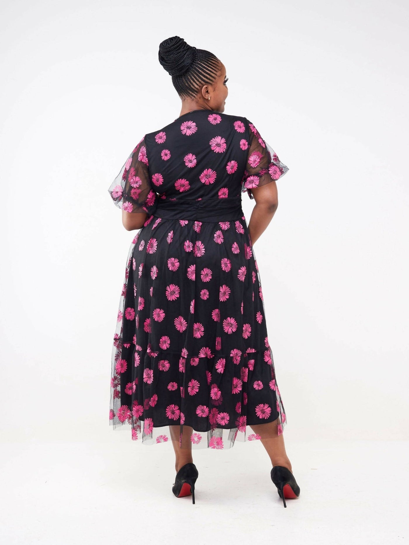 Bold N Chic Flowered Tulle Dress - Black - Shopzetu