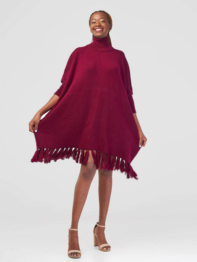 Anel's Knitwear Salsa Dress - Maroon - Shopzetu