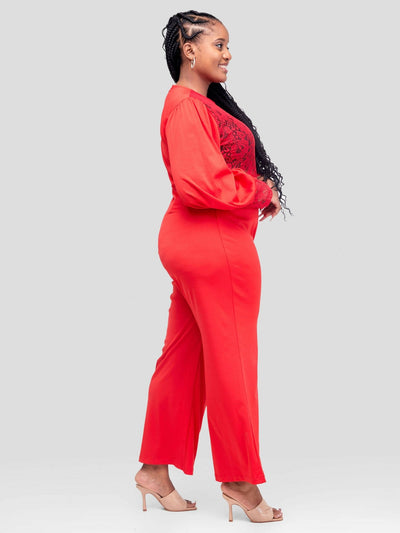 Bold N Chic Lace Jumpsuit - Red - Shopzetu