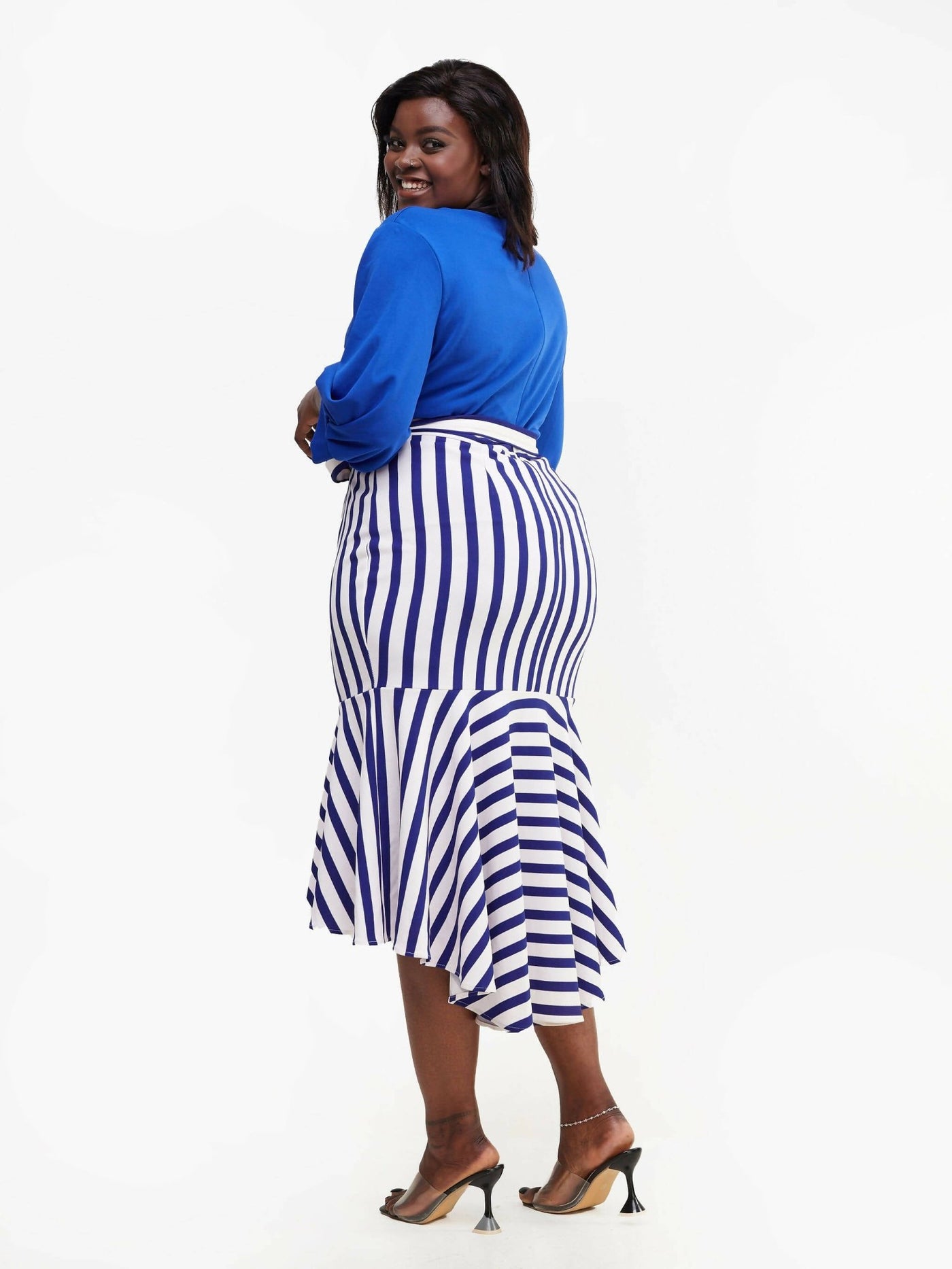 Twilight Collections Midi & Capri Dresses High Low Dress - Royal Blue White Stripes - Shopzetu