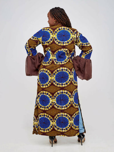 Vazi Afriq Ankara Chiffon Kimono - Brown Print - Shopzetu