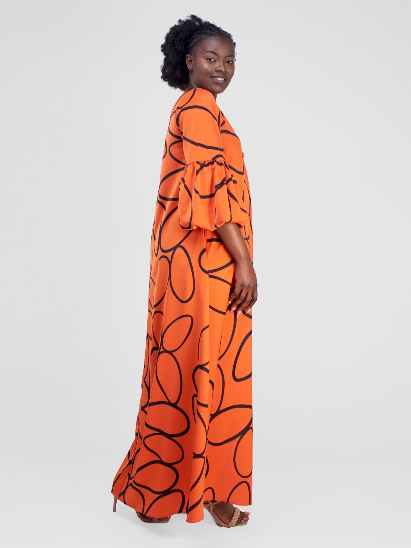 Vivo Hanabi Tent Maxi Dress - Orange Koto Print - Shopzetu