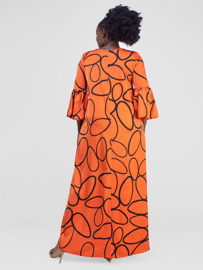 Vivo Hanabi Tent Maxi Dress - Orange Koto Print - Shopzetu