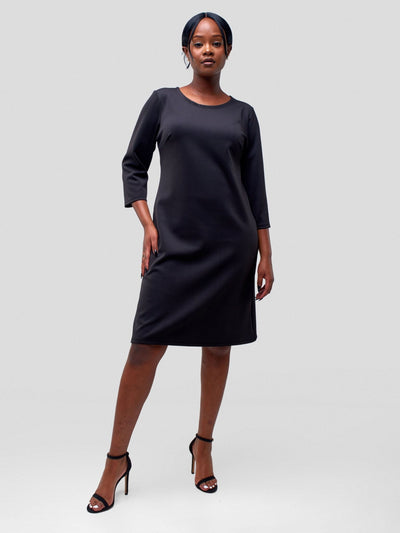 Vivo Jasiri Bell Sleeve Mini Shift Dress - Black (Stretch Nylon) - Shopzetu
