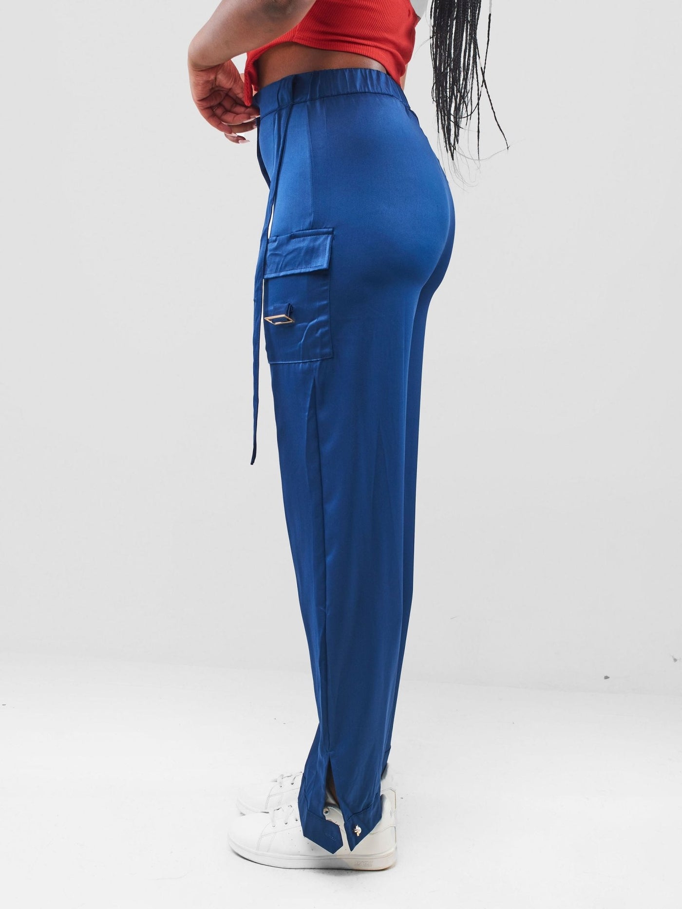 Carrie Wahu X SZ Satin Cargo Pants - Navy Blue - Shopzetu