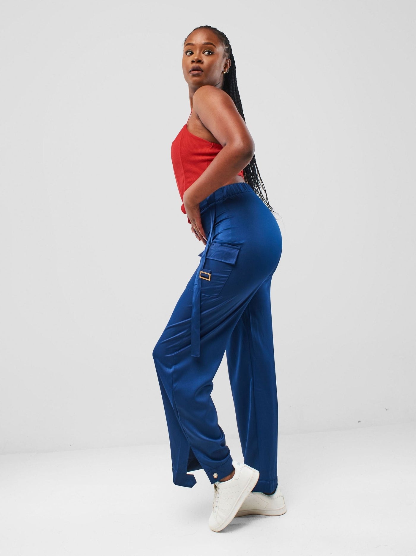 Carrie Wahu X SZ Satin Cargo Pants - Navy Blue - Shopzetu