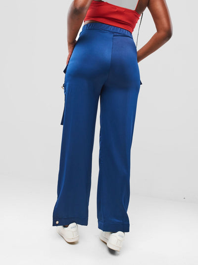 Carrie Wahu X SZ Satin Cargo Pants - Navy Blue - Shopzetu