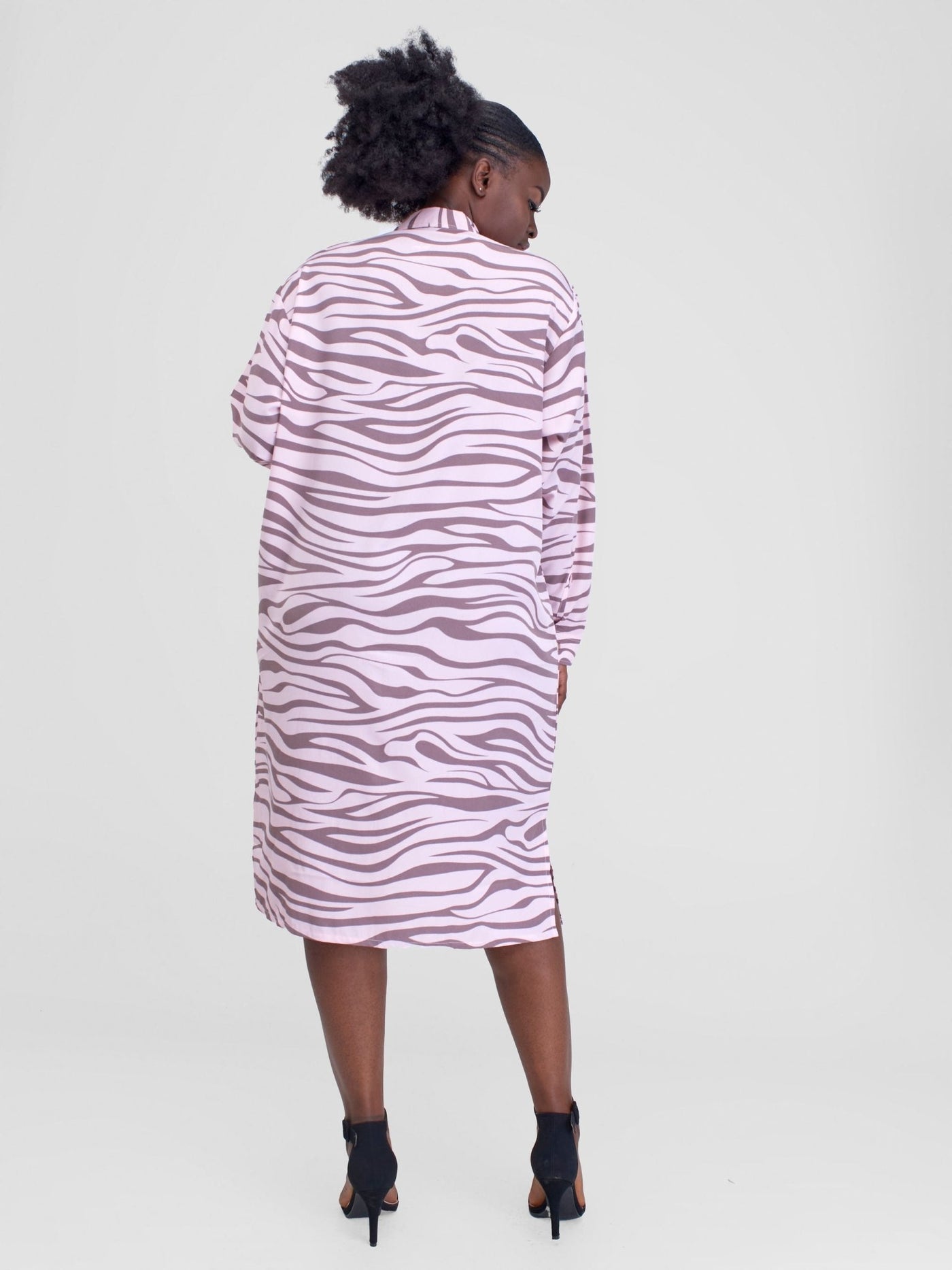 Alara Wavy Print Shirt Dress - Pink - Shopzetu