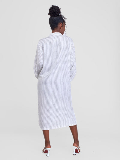 Alara 3D Line Print Shirt Dress - White - Shopzetu