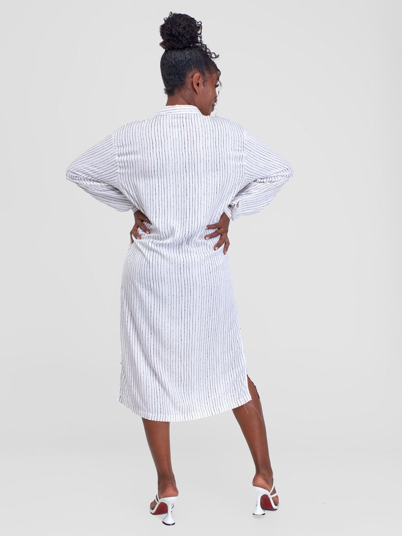 Alara 3D Line Print Shirt Dress - White - Shopzetu