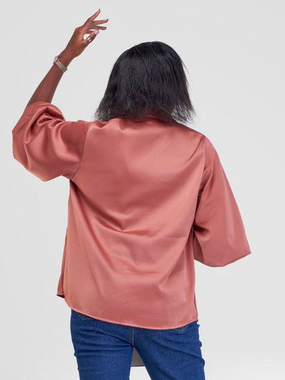 Alara Bubble Sleeve Collared Shirt - Blush Pink - Shopzetu