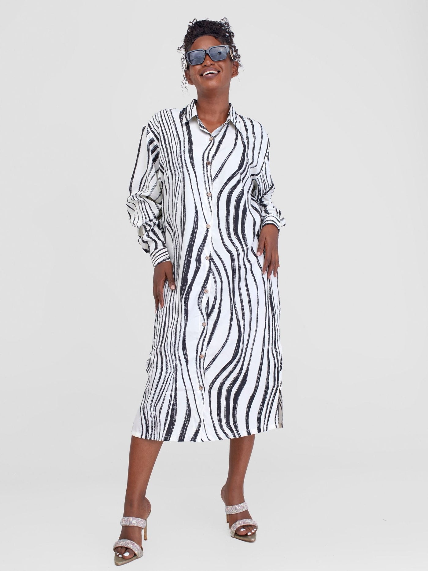 Alara Swirl Print Shirt Dress - Off White - Shopzetu