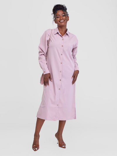Alara Basic Shirt Dress - Blush Pink - Shopzetu