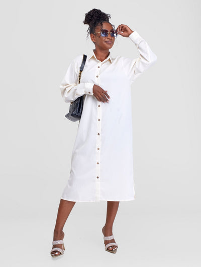 Alara Basic Shirt Dress - Cream - Shopzetu