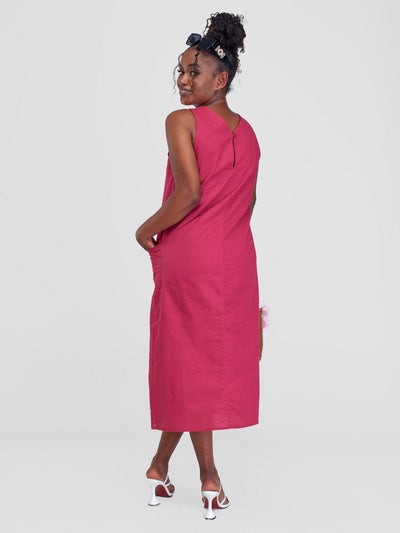 Alara Long A-Line Sleeveless Dress With Double Pockets - Pink - Shopzetu