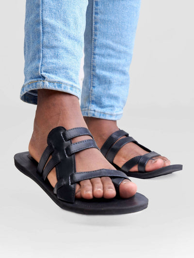 Biba Trends Collections Argento Black Criss Cross Men's Sandals - Black - Shopzetu